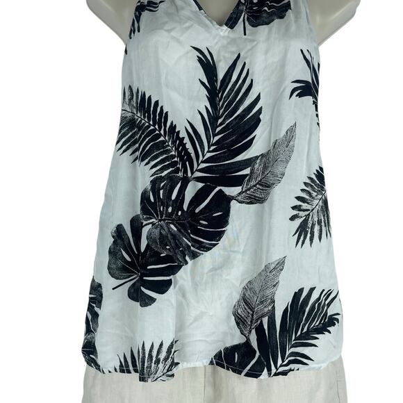 Old Navy Tropical Leaf Printed Halter Neck Top White Black Size XS - Picture 4 of 8